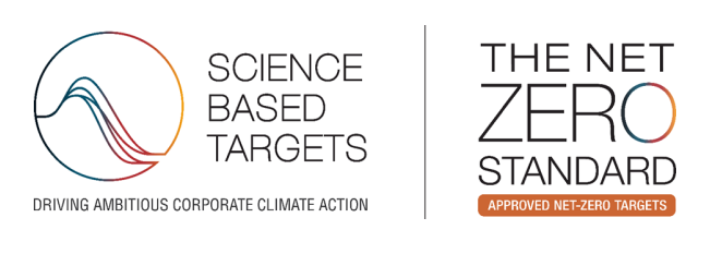 Science Based Tragets - Driving ambitious corporate climage action logo, The Net Zero Standard Approved net-zero targets
